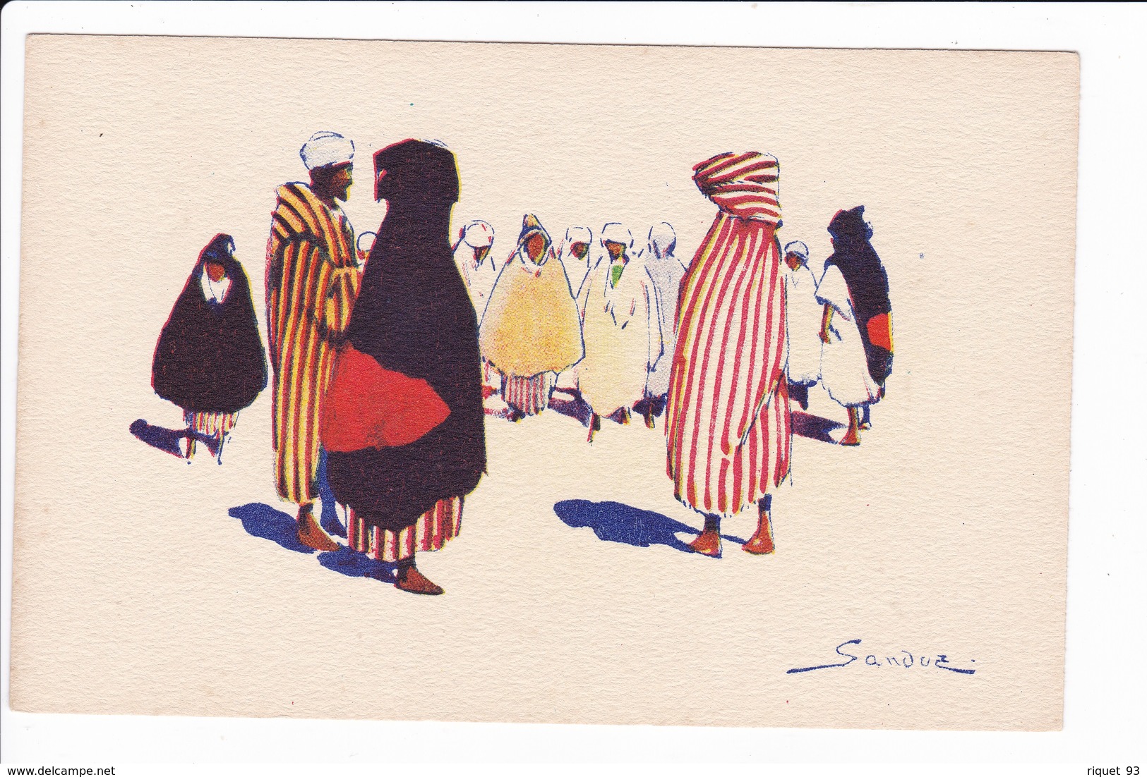 Lot 19 cp-Dessins signés Sandoz représentant des scènes de vie Nord-Africaines. Editée par la Cie Gle Transatlantique