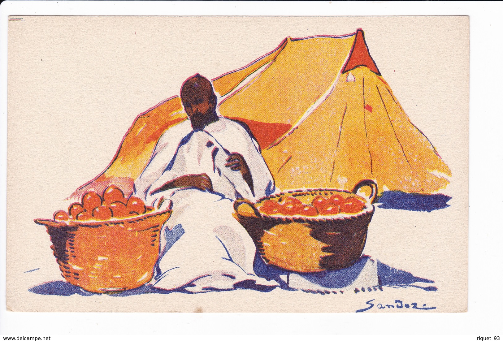 Lot 19 cp-Dessins signés Sandoz représentant des scènes de vie Nord-Africaines. Editée par la Cie Gle Transatlantique