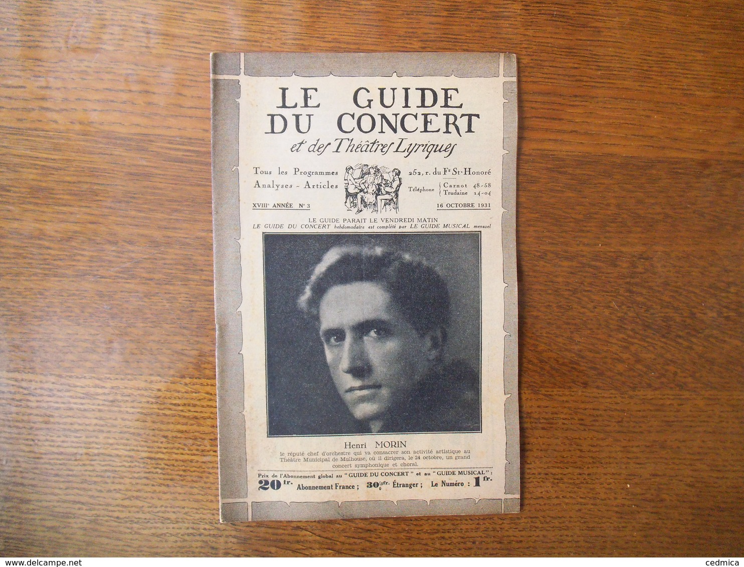 LE GUIDE DU CONCERT DU 16 OCTOBRE 1931 HENRI MORIN,MARCEL CIAMPI,MAURICE RAVEL,CONCERTS,ECHOS - Other & Unclassified