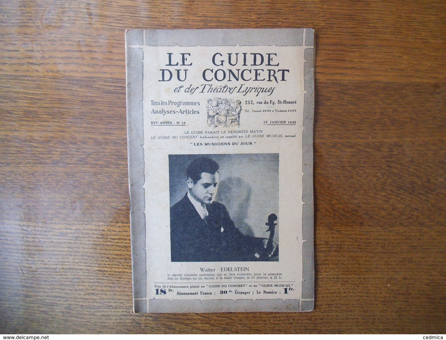 LE GUIDE DU CONCERT DU 17 JANVIER 1930 WALTER EDELSTEIN ,HENRI BUSSER,ECHOS,CONCERTS,PUBLICITES - Autres & Non Classés