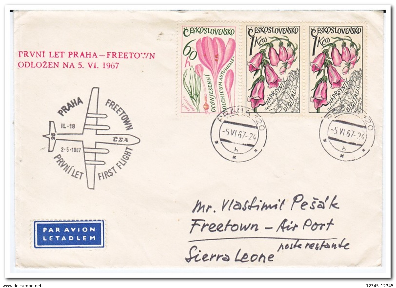 Tsjechoslowakije 1967, First Flight Prague-Freetown - Covers & Documents