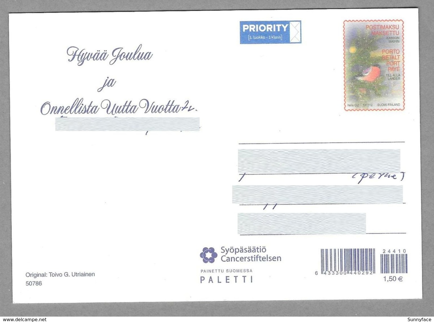 Finland Postal Stationery (Christmas) Horse Sleigh Illustr. Toivo G. Utriainen - Used - Interi Postali