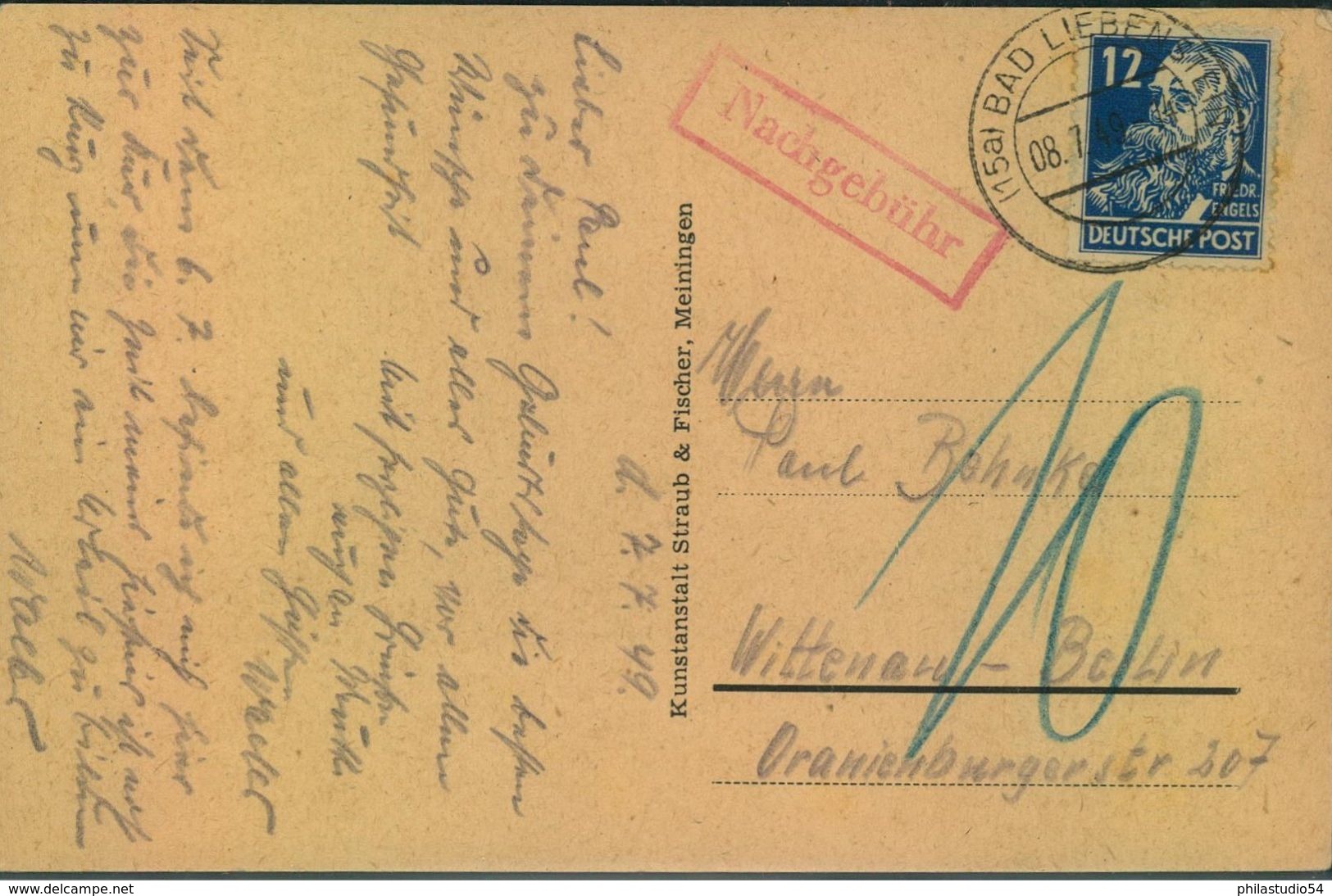 1949, POSTKRIEG, Berlin, Nachgebühr V- BAD LIEBENSTEIN - Other & Unclassified