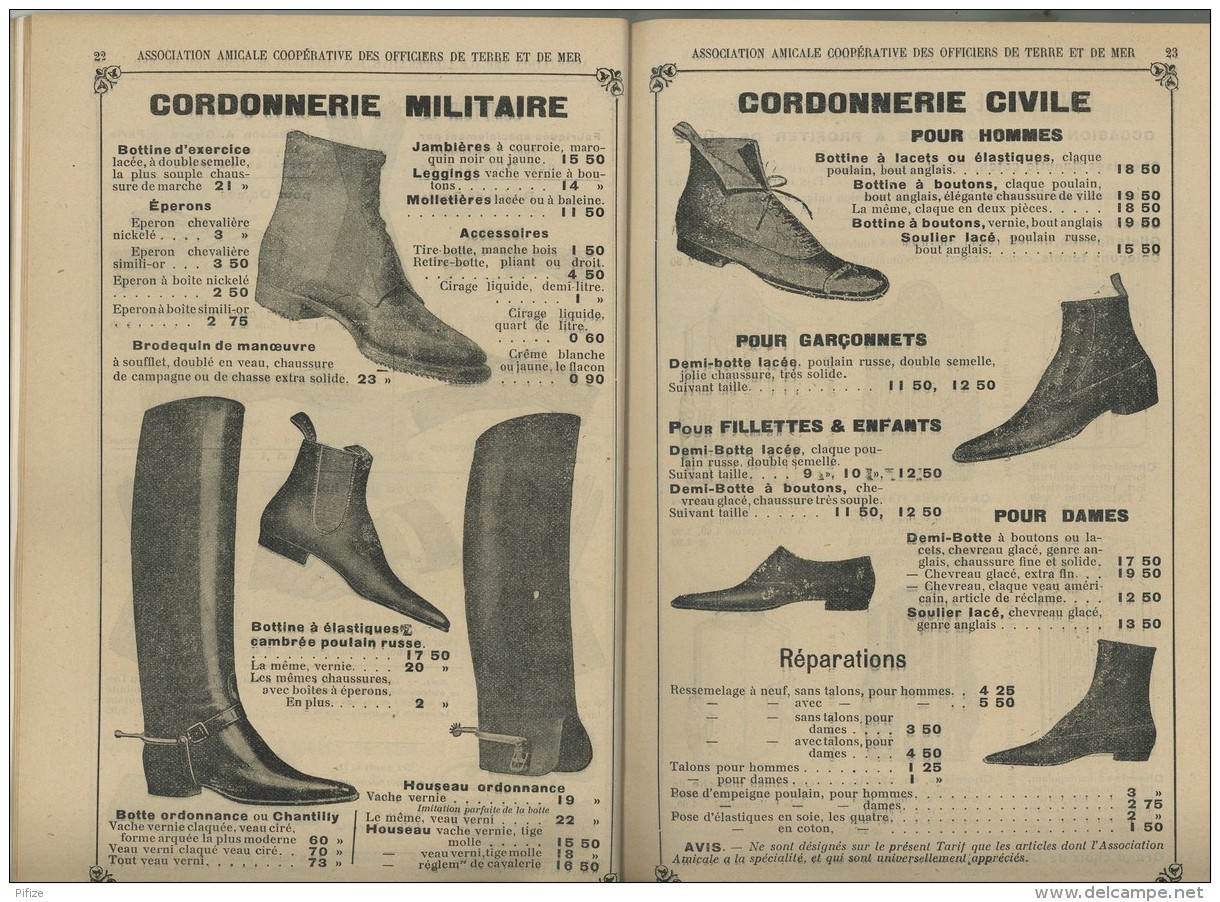 Catalogue 1904 de l'Association Amicale Coopérative des Officiers de Terre et de Mer . Uniformes . Champagne . Foie gras