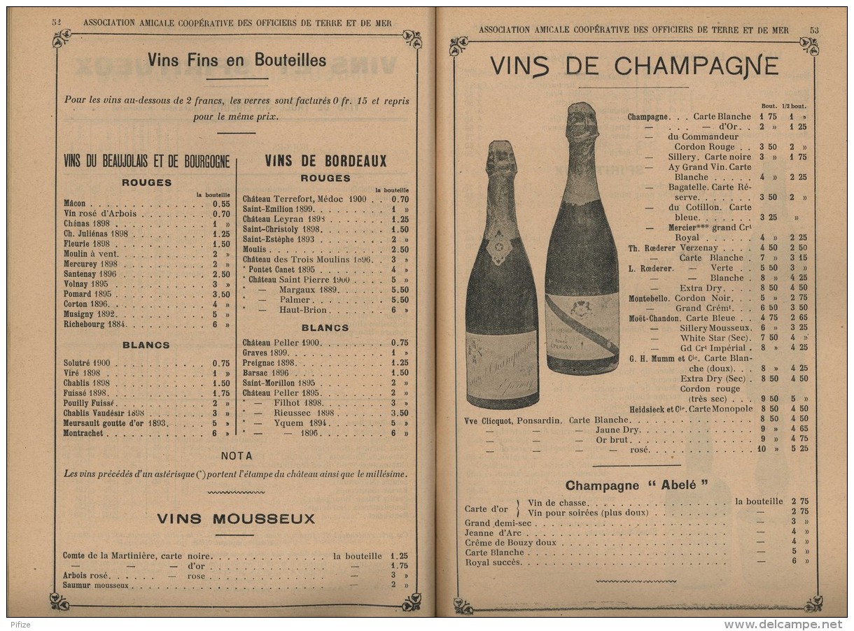 Catalogue 1904 de l'Association Amicale Coopérative des Officiers de Terre et de Mer . Uniformes . Champagne . Foie gras