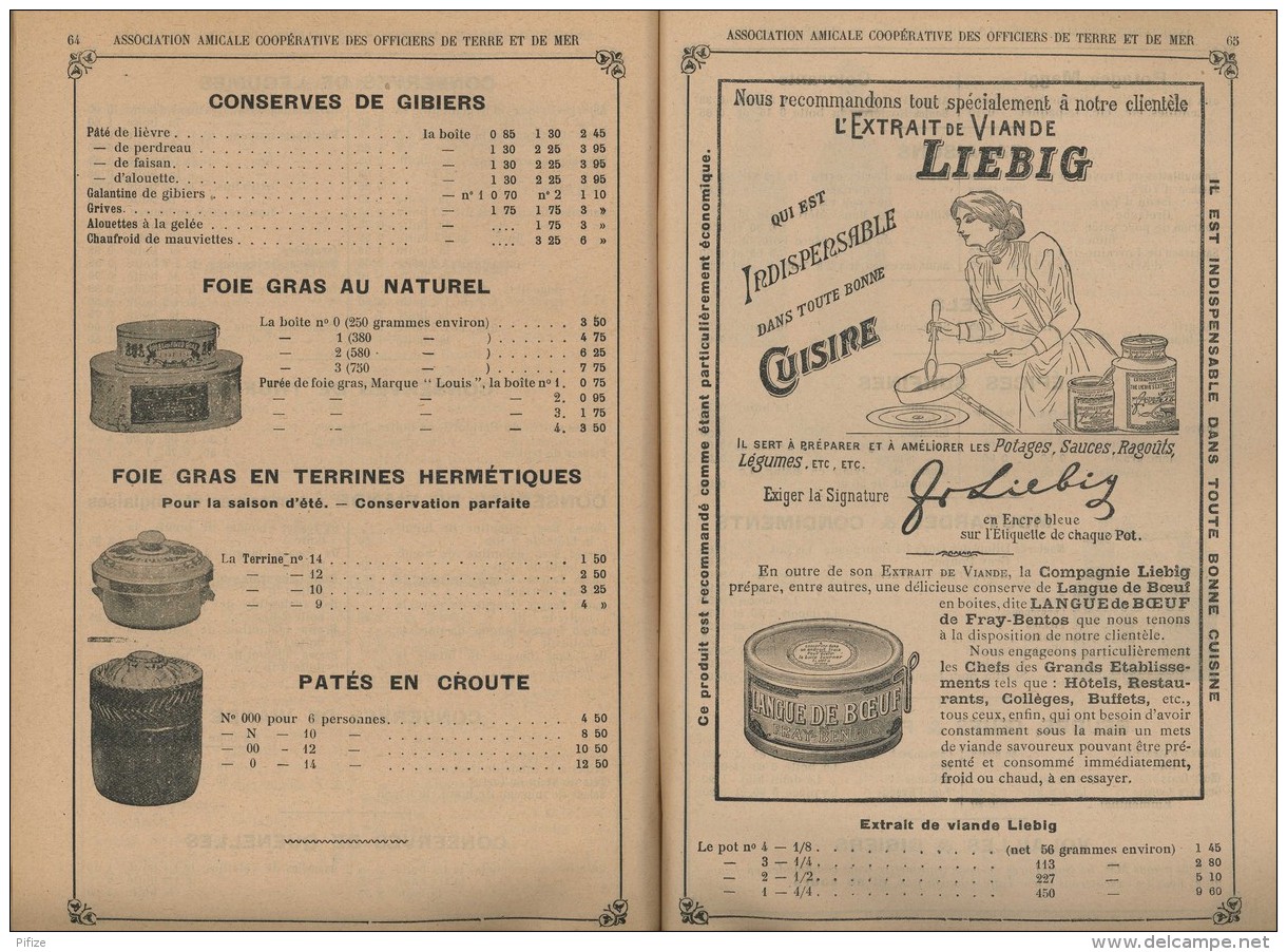 Catalogue 1904 de l'Association Amicale Coopérative des Officiers de Terre et de Mer . Uniformes . Champagne . Foie gras