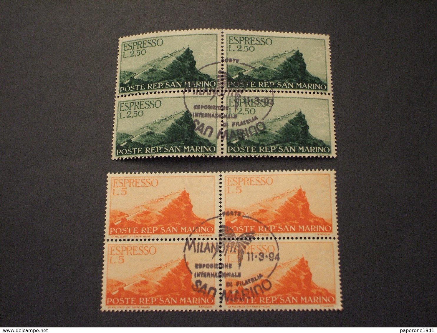 SAN MARINO-ESPRESSI-1945 MONTE TITANO 2 VALORI, Annullo Con Farfalla - TIMBRATI/USED - Francobolli Per Espresso