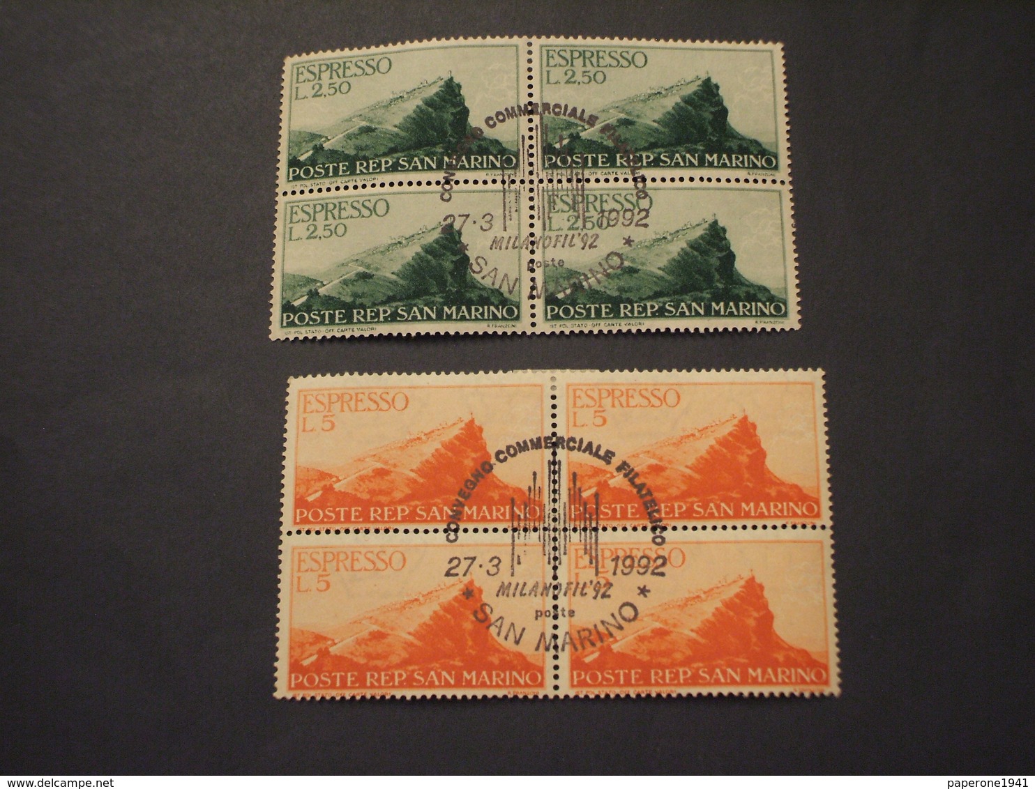 SAN MARINO-ESPRESSI-1945 MONTE TITANO 2 VALORI, Annullo Con Duomo Di Milano - TIMBRATI/USED - Express Letter Stamps