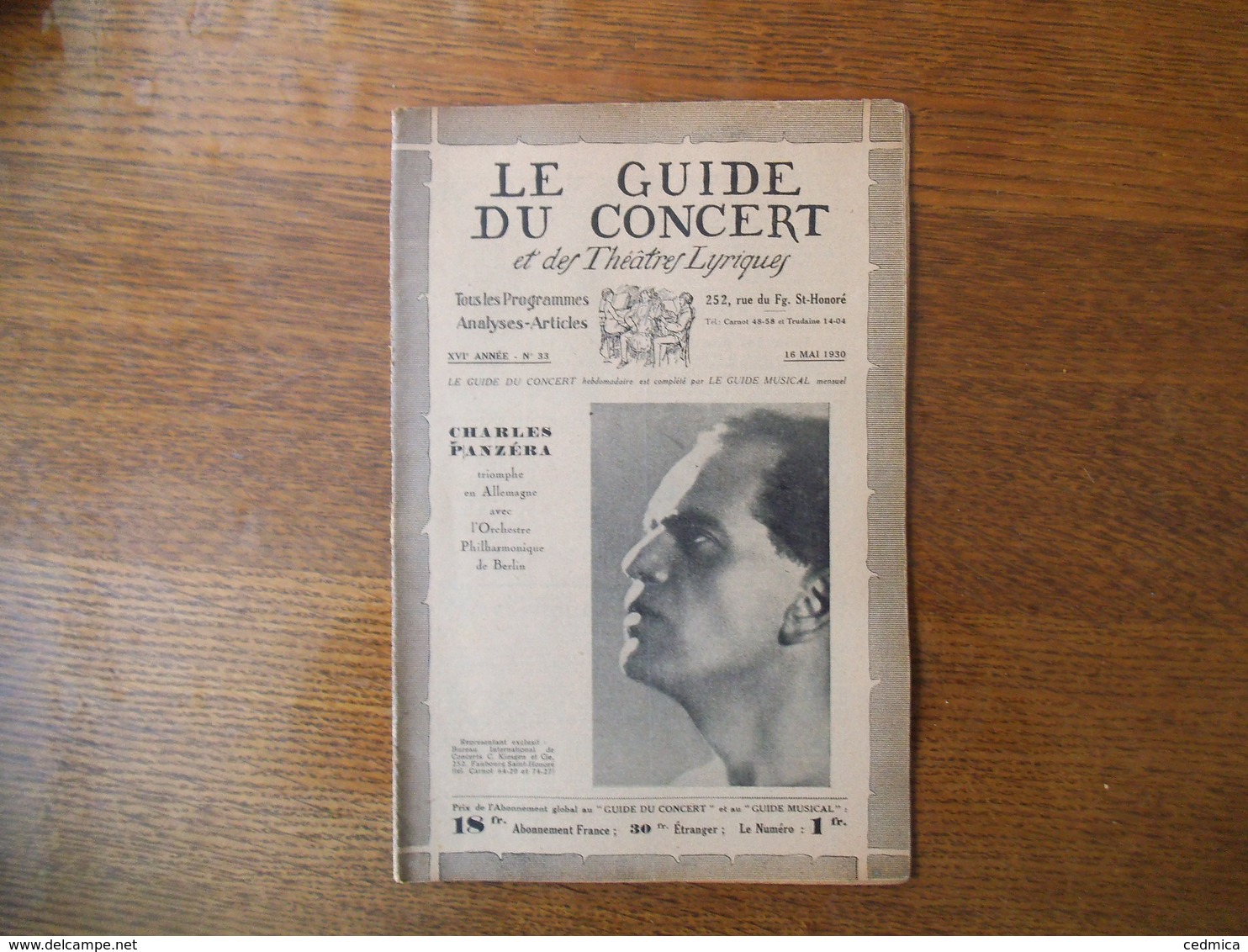 LE GUIDE DU CONCERT DU 16 MAI 1930 CHARLES PANZERA,ANNIE VRAC-SARRETTE,V. DAVICO ,ECHOS,CONCERTS,PUBLICITES - Autres & Non Classés