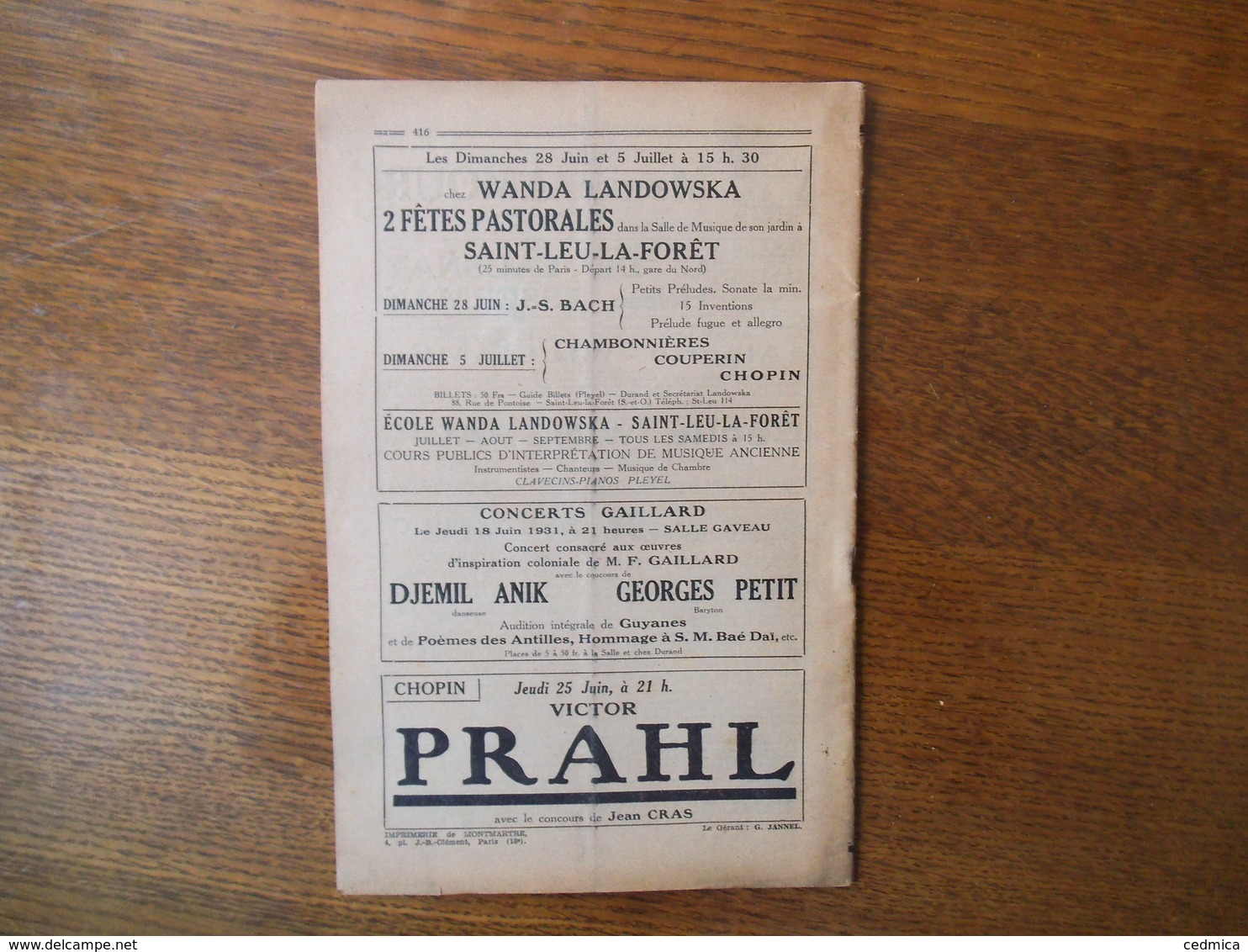 LE GUIDE DU CONCERT DU 16 MAI 1930 CHARLES PANZERA,ANNIE VRAC-SARRETTE,V. DAVICO ,ECHOS,CONCERTS,PUBLICITES - Autres & Non Classés