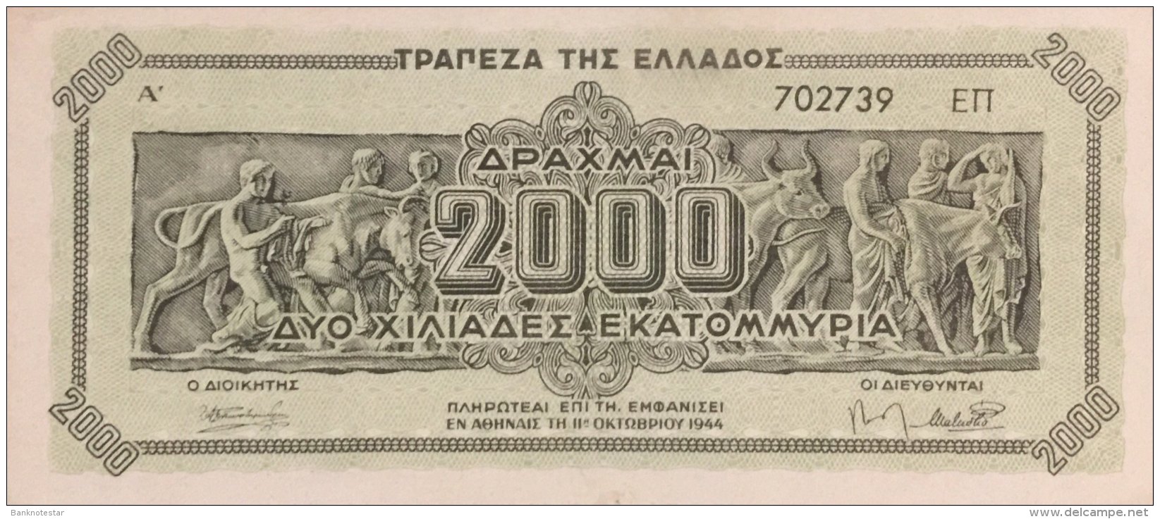 Greece 2.000.000.000 Drachmai, P-133b (11.10.1944) - VF - Griekenland