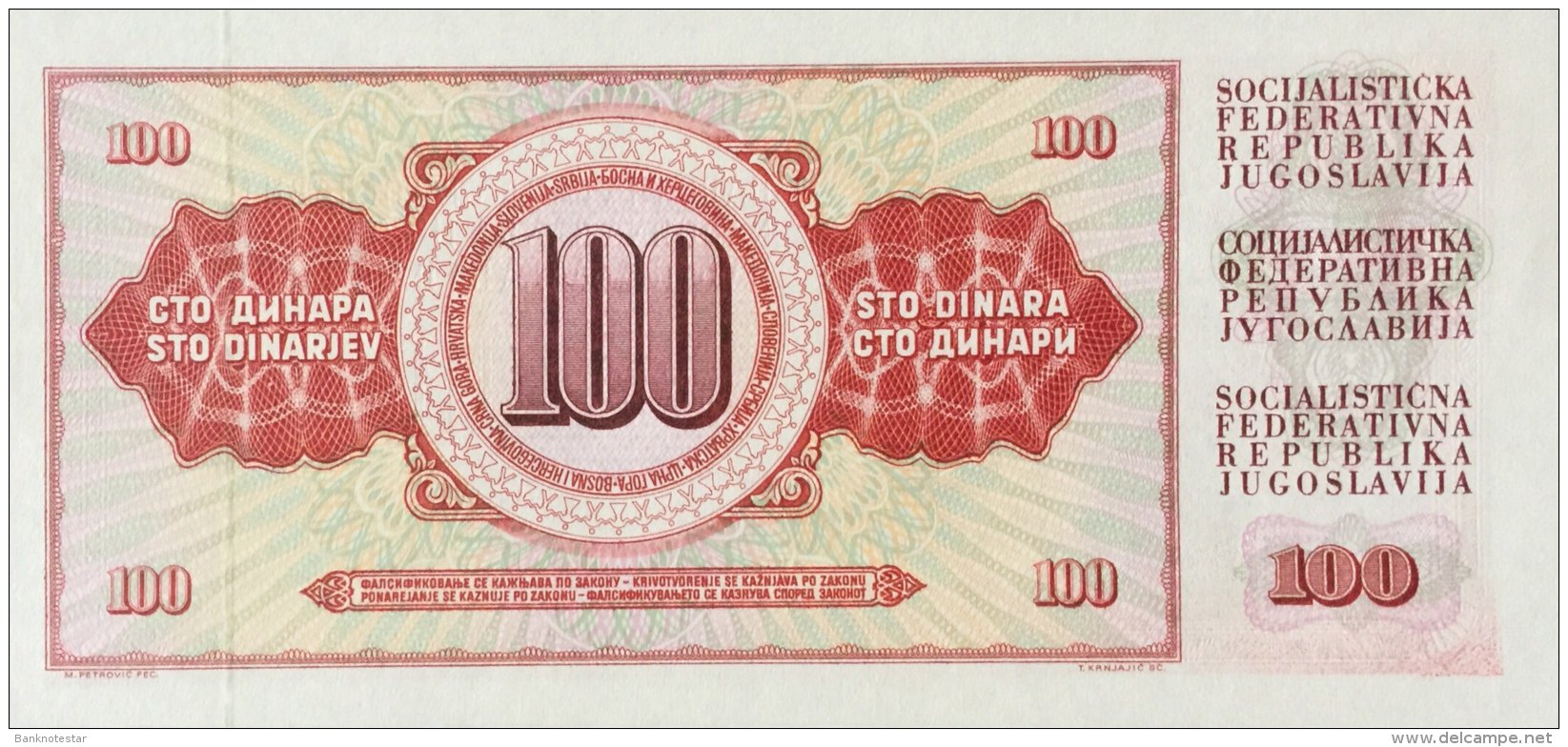 Yugoslavia 100 Dinara, P-90b (4.11.1981) - UNC - Jugoslawien