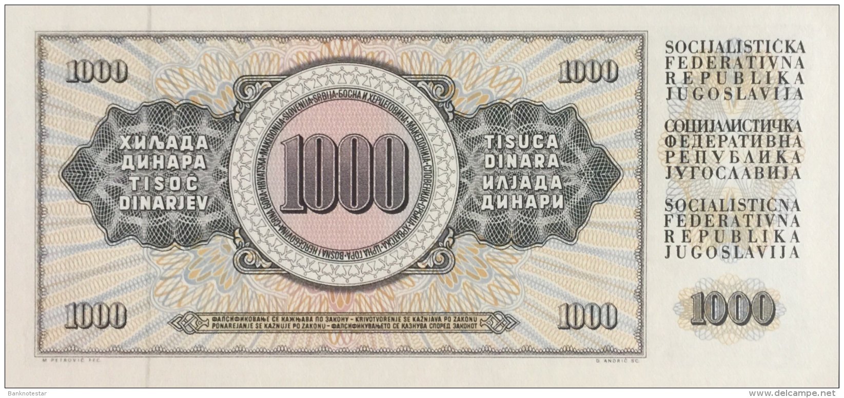 Yugoslavia 1.000 Dinara, P-92d (4.11.1981) - UNC - Jugoslawien