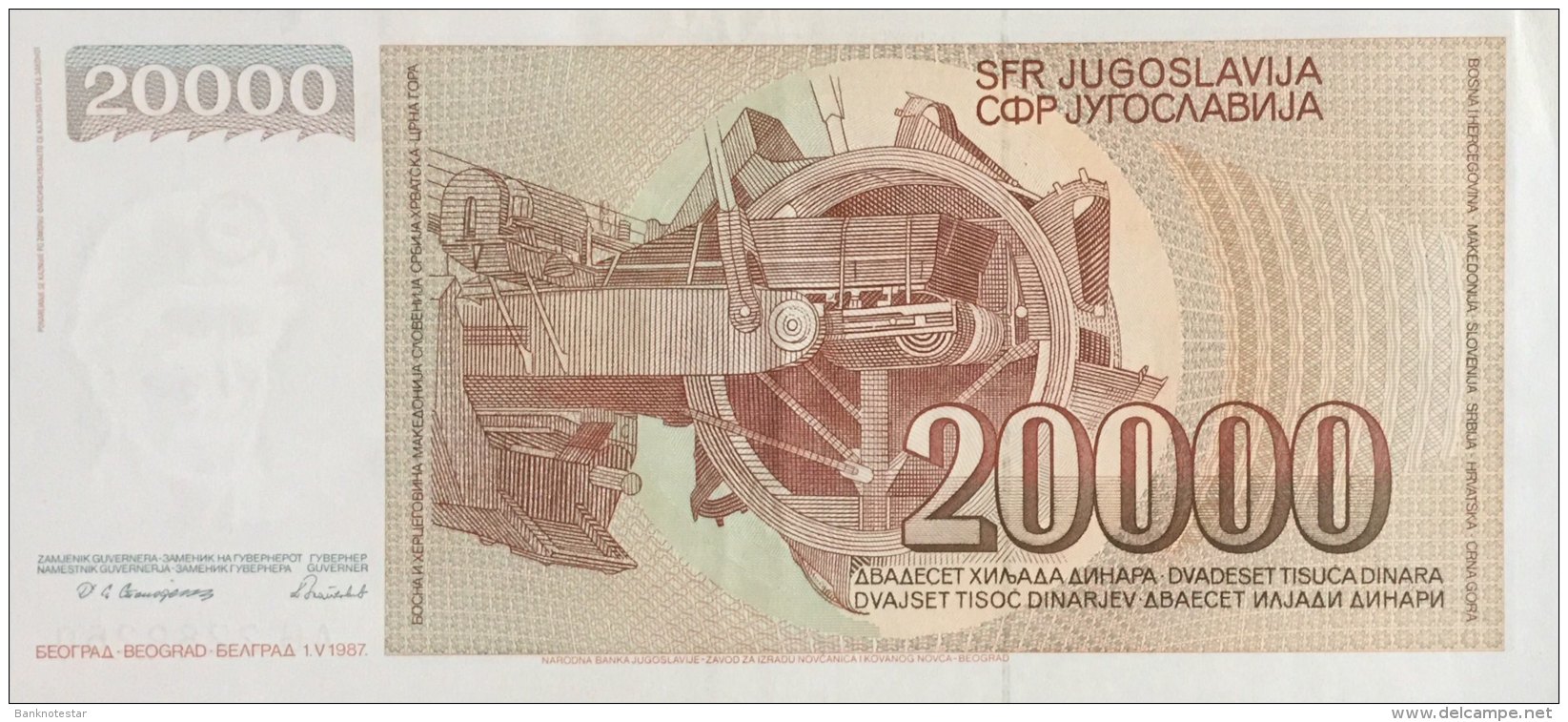 Yugoslavia 20.000 Dinara, P-95 (1.5.1987) - EF/XF+ - Jugoslawien