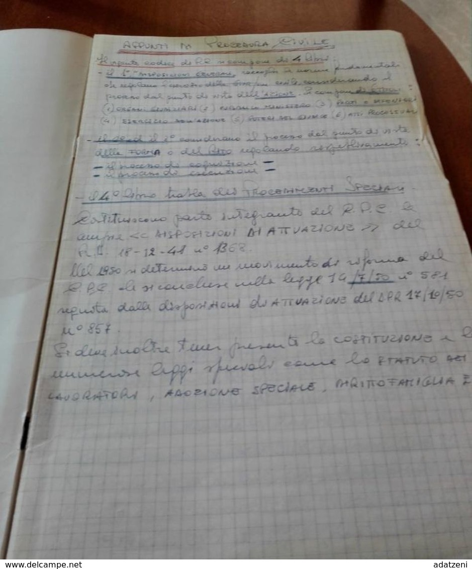 APPUNTI DI PROCEDURA CIVILE MANOSCRITTO ANNI ‘70 QUADERNONE COMPLETO - Diritto Ed Economia