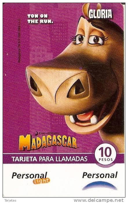 TARJETA DE ARGENTINA DE MADAGASCAR DE GLORIA (DISNEY) HIPOPOTAMO-HIPPO - Disney