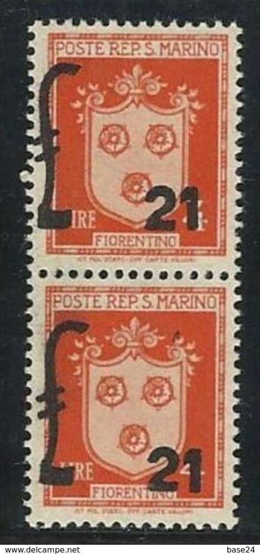 1947 San Marino Saint Marin STEMMI SOPRASTAMPATI 2 Serie L.21 Arancio MNH** Varietà 311d 'soprastampa Fortemente Spost.. - Abarten Und Kuriositäten