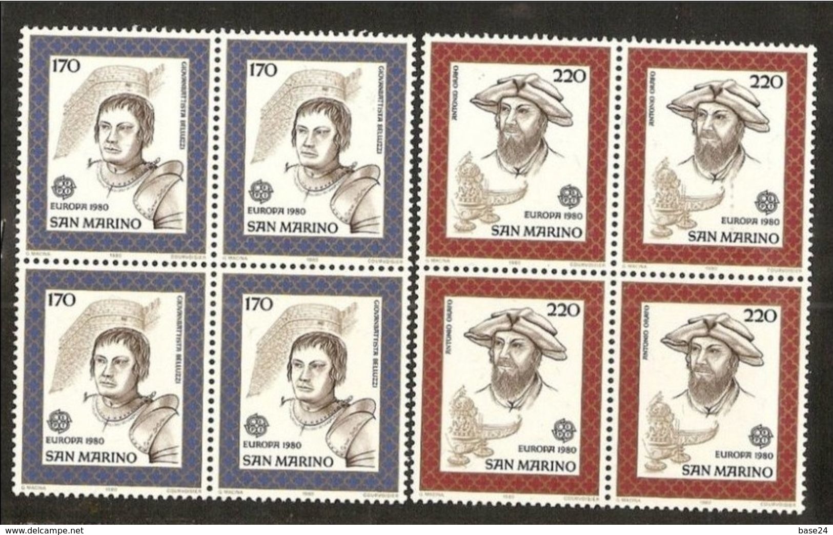 1980 San Marino Saint Marin EUROPA CEPT EUROPE 4 Serie Di 2v. In Quartina MNH** Bl.4 - 1980