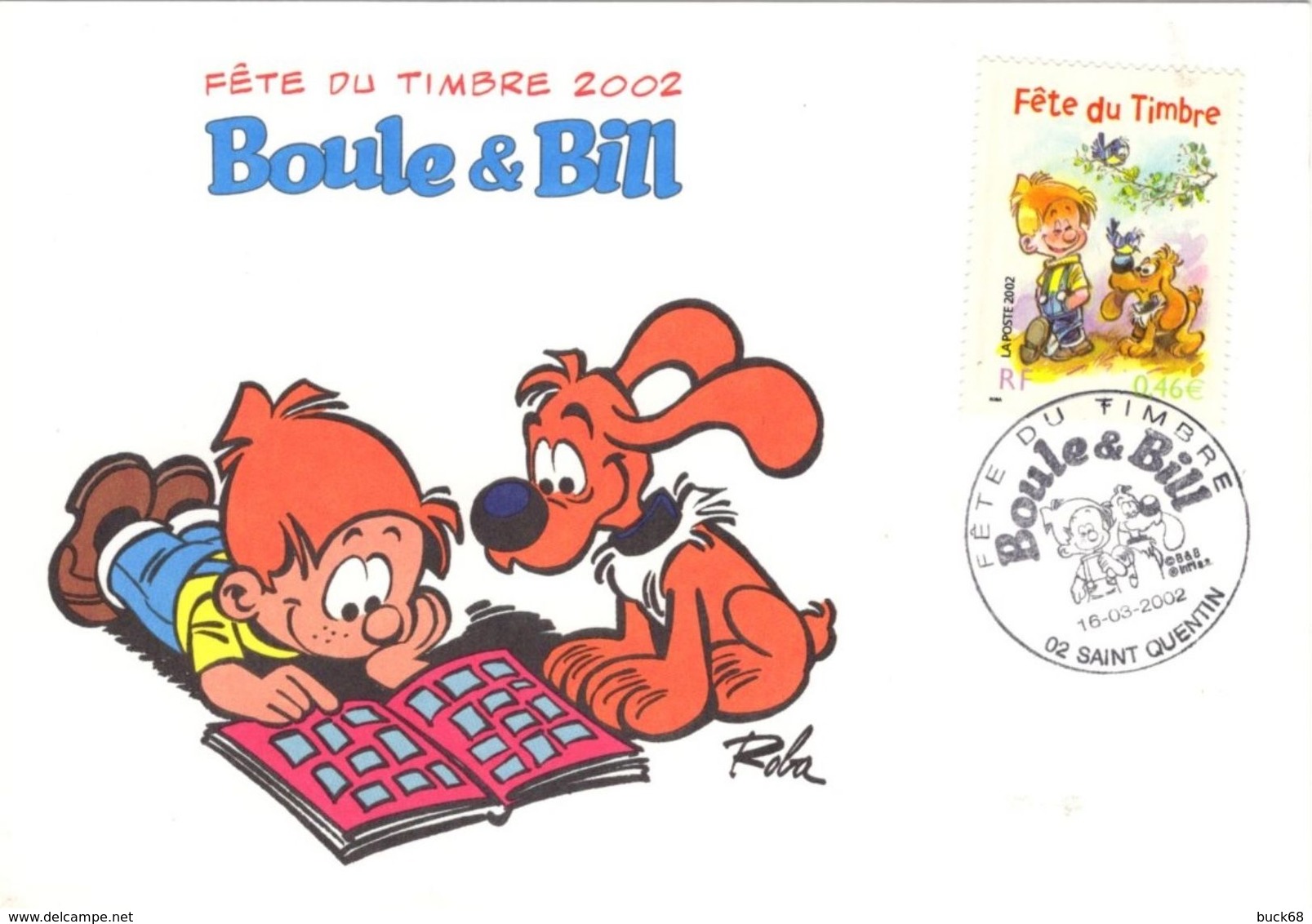 FRANCE 3467 FDC 1er Jour Boule Et Bill De Jean ROBA 2002 Cocker Bédé Comics Cartoon Strip SAINT QUENTIN 4 - Comics