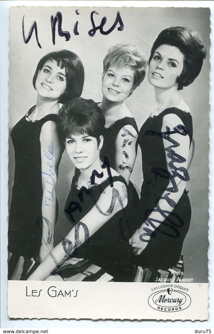 LES GAM'S ( Gams ) Autographe Manuscrit Dédicace Photo Jacques Aubert 9 X 14 Groupe Féminin Rock Début Années 60 Sixties - Autres & Non Classés