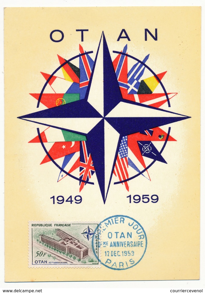 FRANCE => 4 Cartes Maximum => 50F OTAN - 10eme Anniversaire - Cachets Premier Jour Et Session Ministérielle - 1950-1959