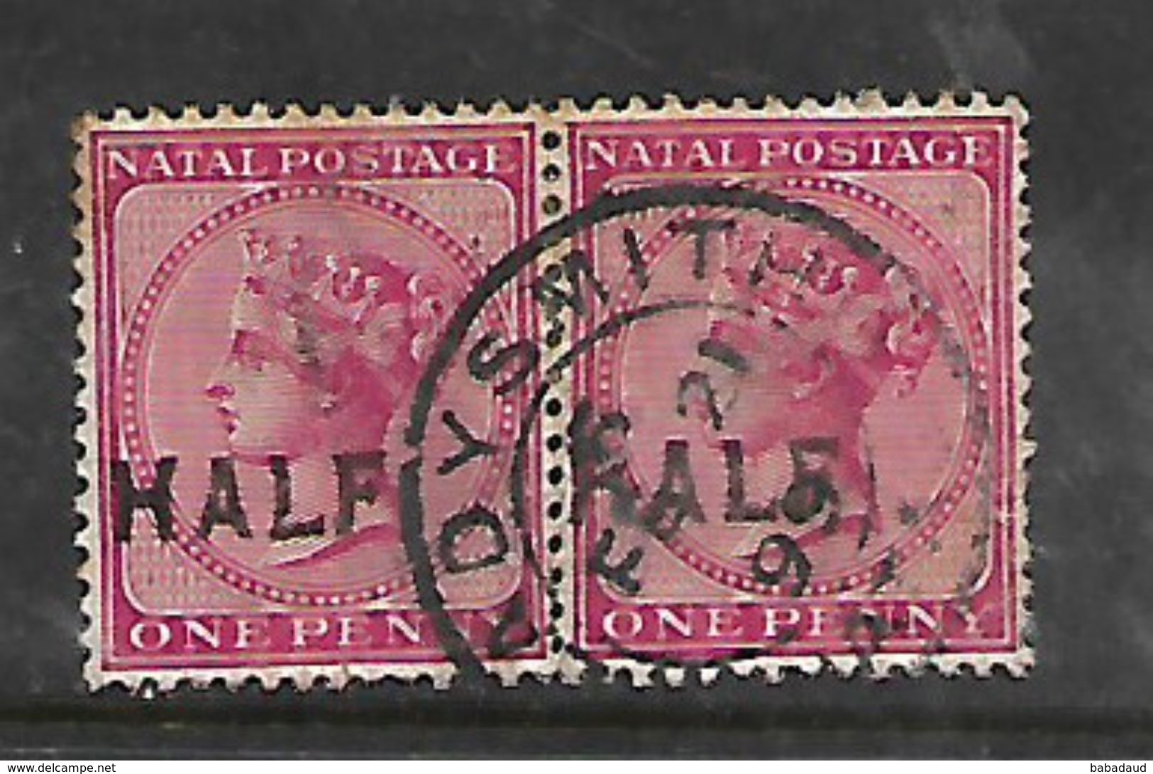 Natal, , QV HALF Opt On 1d, Pair, LADYSMITH FE 21 99  Used - Natal (1857-1909)