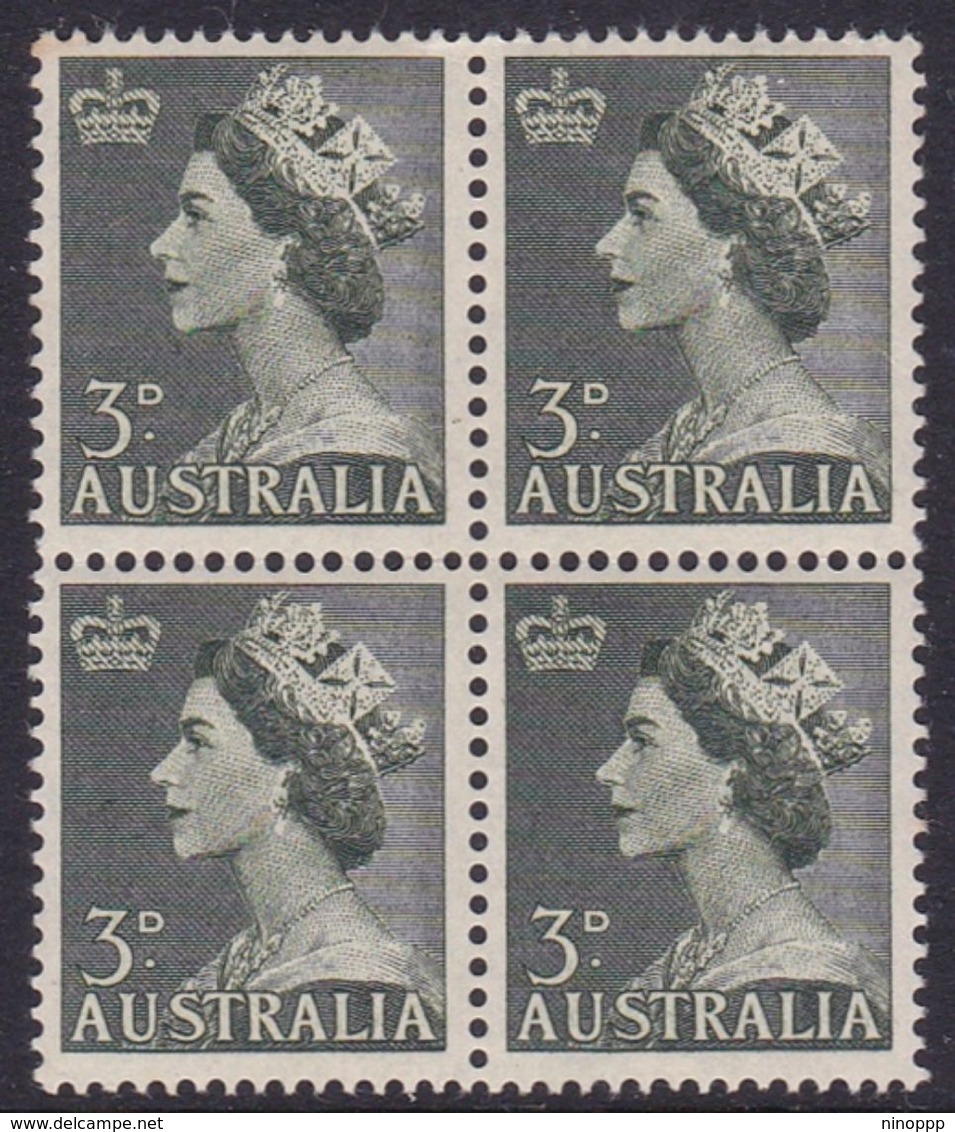 Australia ASC 295 1953 Queen Elizabeth II 3d Green, Coil Block 4, Mint Never Hinged - Ensayos & Reimpresiones