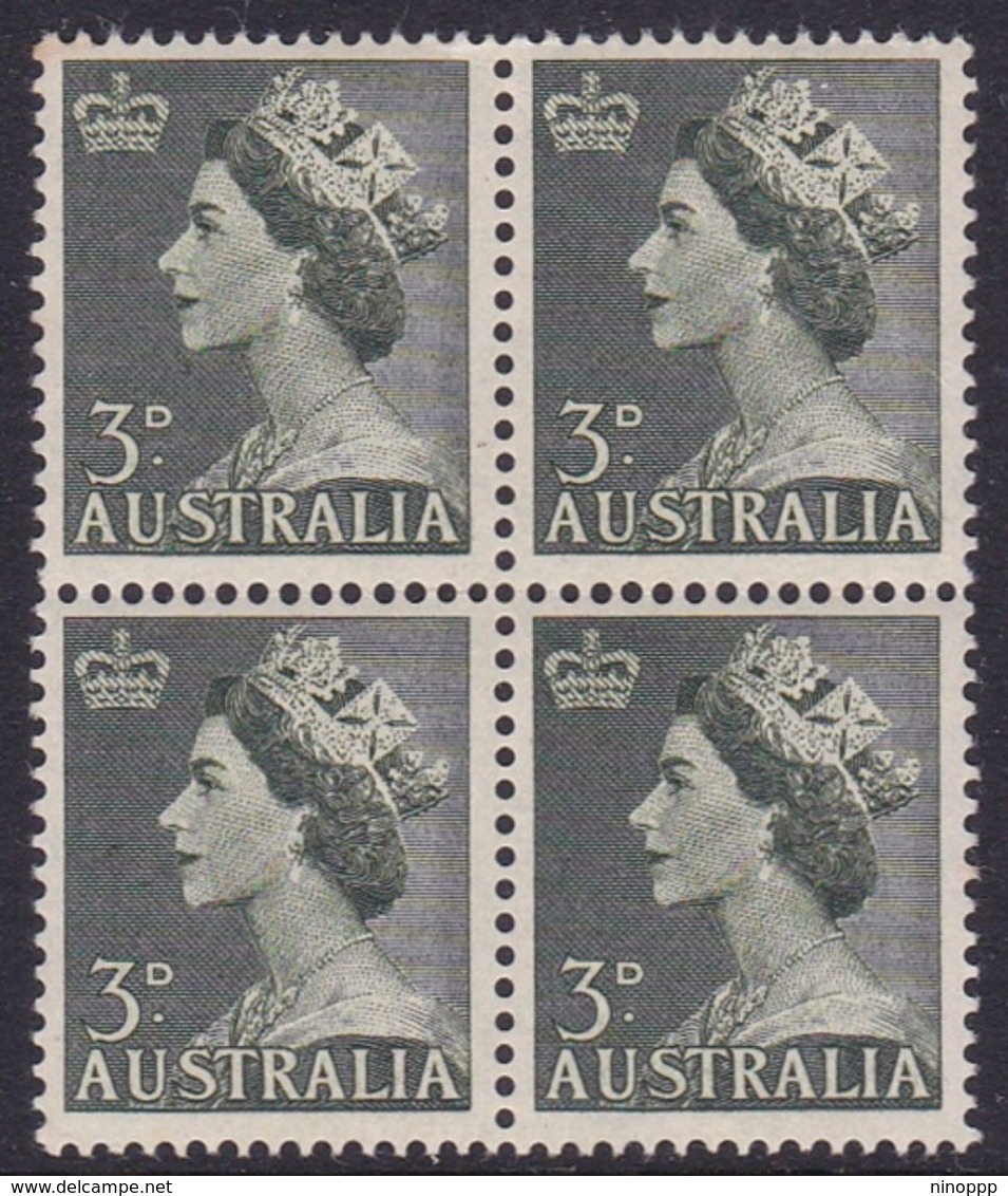 Australia ASC 295 1953 Queen Elizabeth II 3d Green, Coil Block 4, Mint Never Hinged - Prove & Ristampe