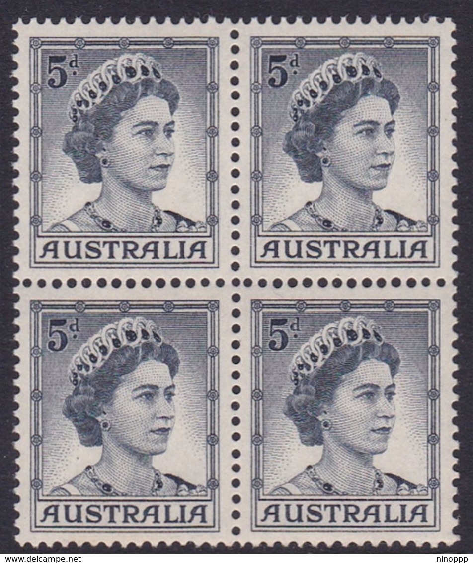 Australia ASC 346 1959 Queen Elizabeth II Definitive 5d Blue, Coil Block 4, Mint Never Hinged - Ensayos & Reimpresiones