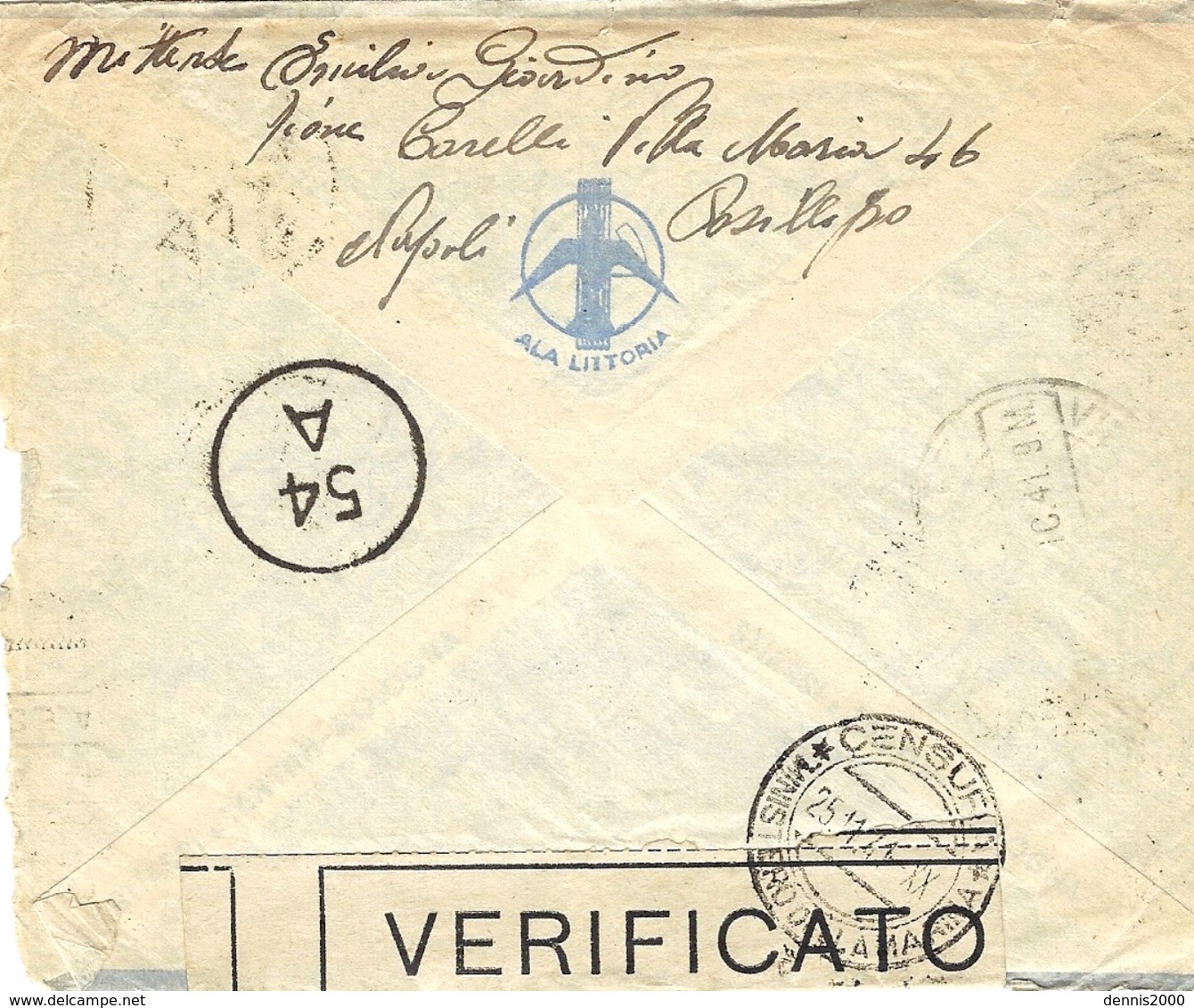 1941 -lettre De NAPOLI Pour Cadiz ( Espagne ) Censures Italienne ( De La Marina ) Et De SEVILLA - Storia Postale