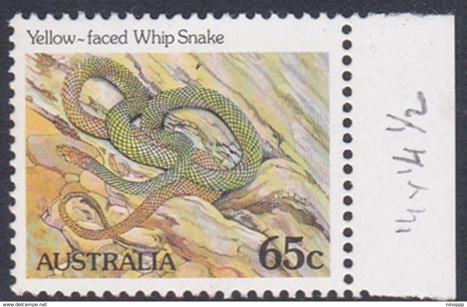 Australia ASC 834a 1982 Animals 65c Whip Snake Perf 14 X 14.5, Mint Never Hinged - Proeven & Herdruk
