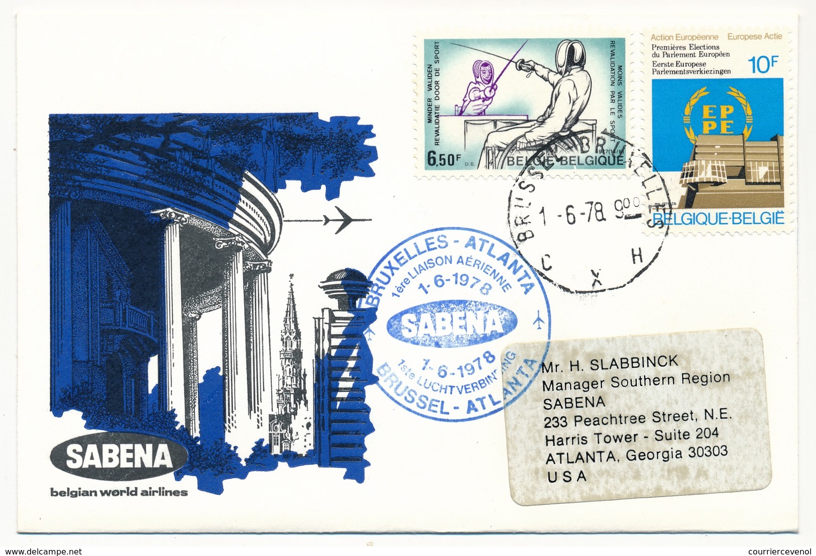 USA / BELGIQUE - 2 Enveloppes SABENA - 1ere Liaison Aérienne - ATLANTA BRUSSELS - 1.6.1978 Et Retour - 3c. 1961-... Lettres