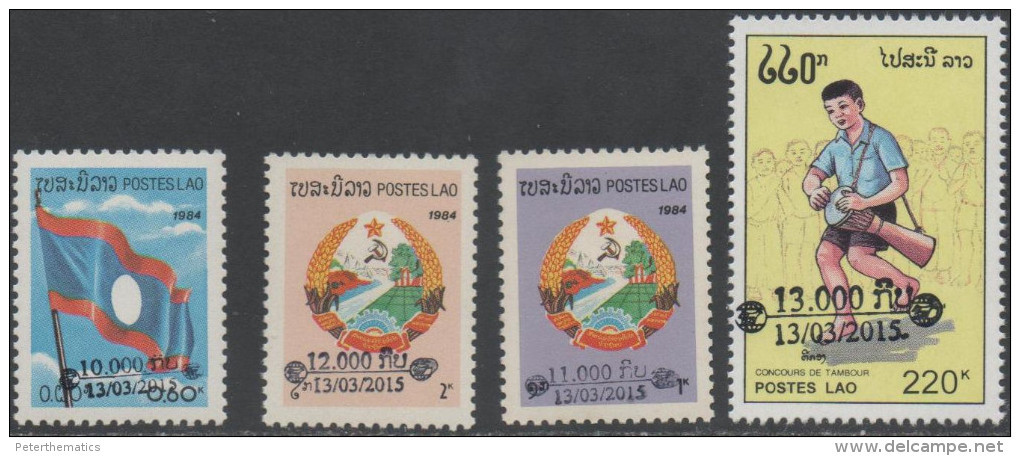 LAOS  ,2015 ,MNH,FLAGS, DRUMS, COAT OF ARMS, OVERPRINTS, SURCHARGED STAMPS,  SCARCE - Stamps