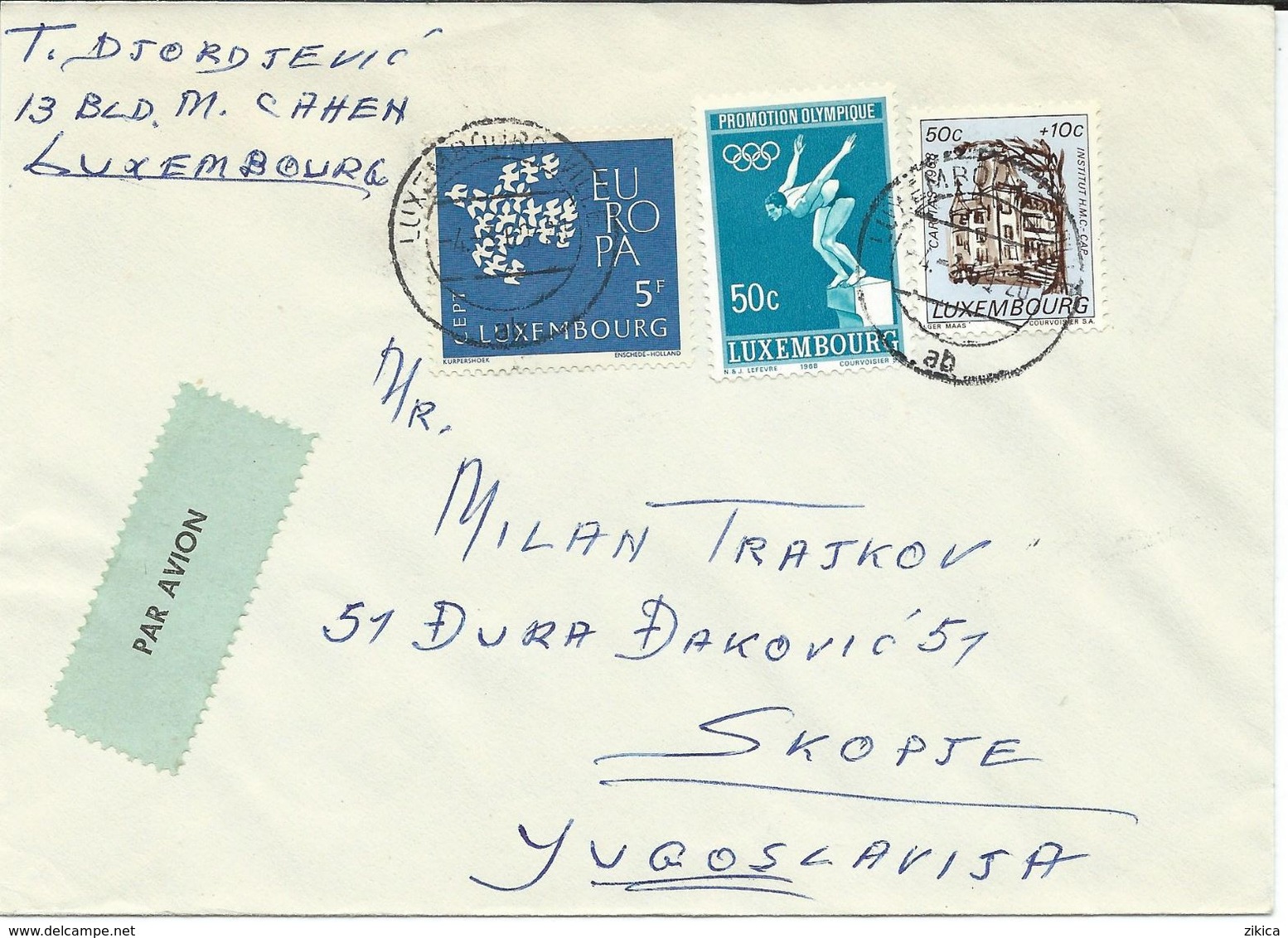 Luxembourg PAR AVION ( Label ) Letter Via Yugoslavia 1969.mix Stamps Caritas - Lettres & Documents