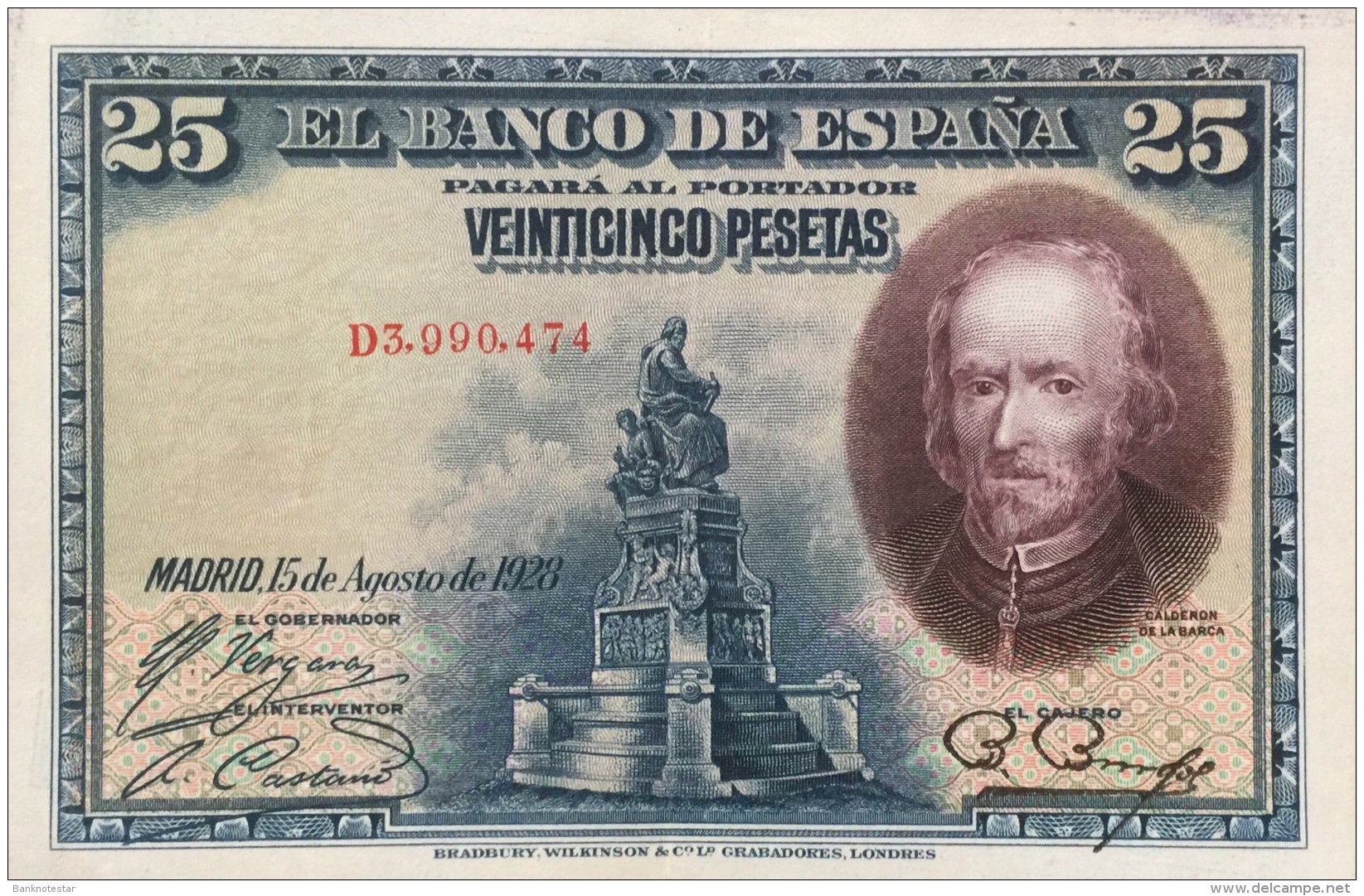 Spain 25 Pesetas, P-74b (15.8.1928) - EF/XF - 1-2-5-25 Pesetas