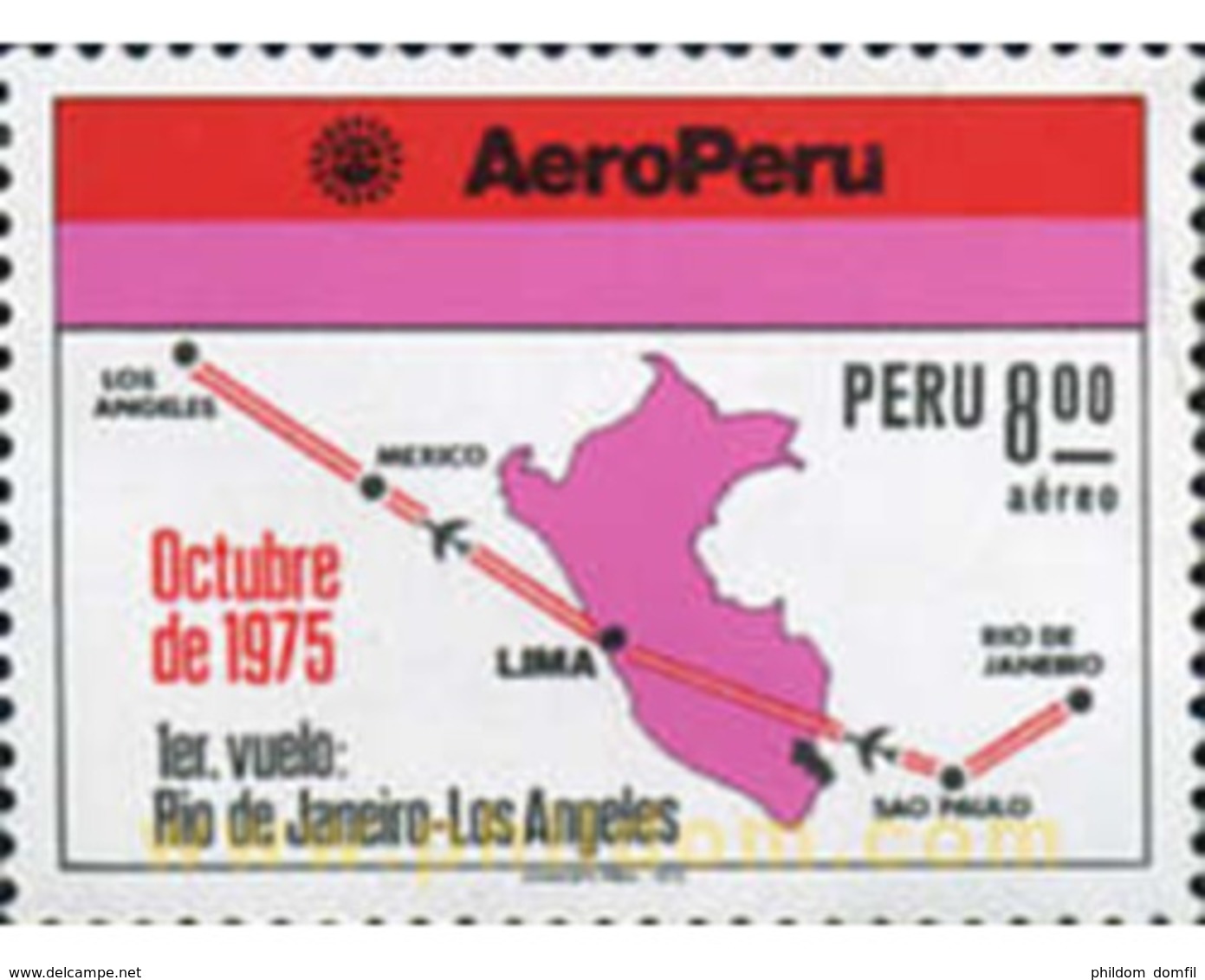 Ref. 352545 * MNH * - PERU. 1975. PRIMER VUELO RIO DE JANEIRO - LOS ANGELES - Peru