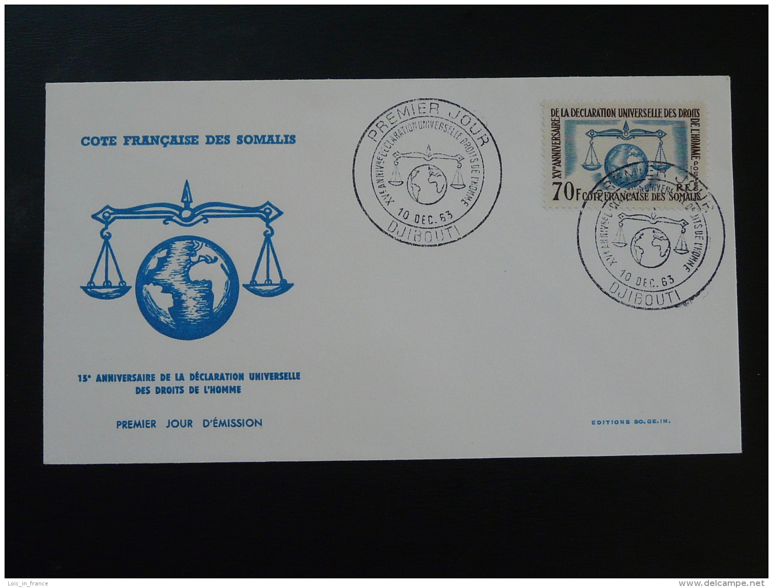 FDC Déclaration Universelle Des Droits De L'Homme Cote Des Somalis 1963 - Lettres & Documents
