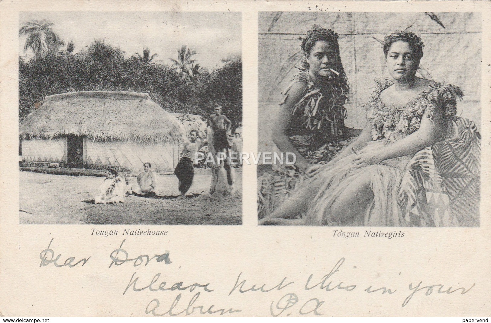 TONGA Native Girls & House Post Used 1908 Tulagi, British Solomon Island Stamp  Opi15 - Tonga