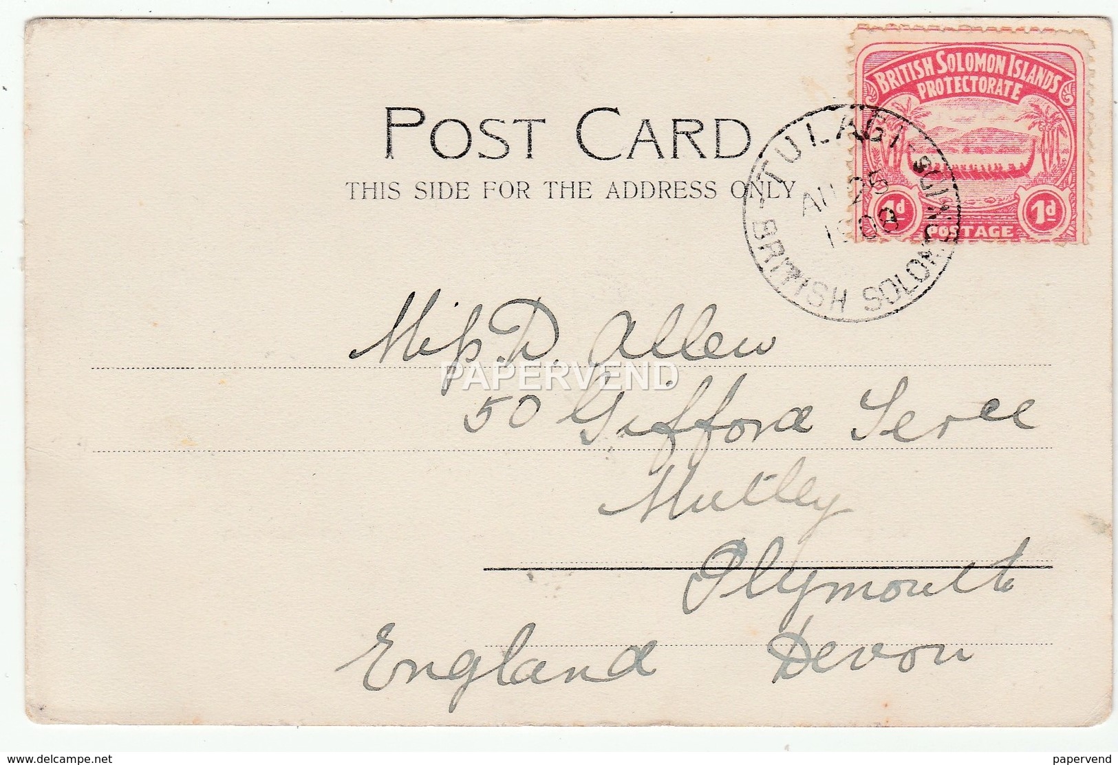 TONGA Native Girls & House Post Used 1908 Tulagi, British Solomon Island Stamp  Opi15 - Tonga