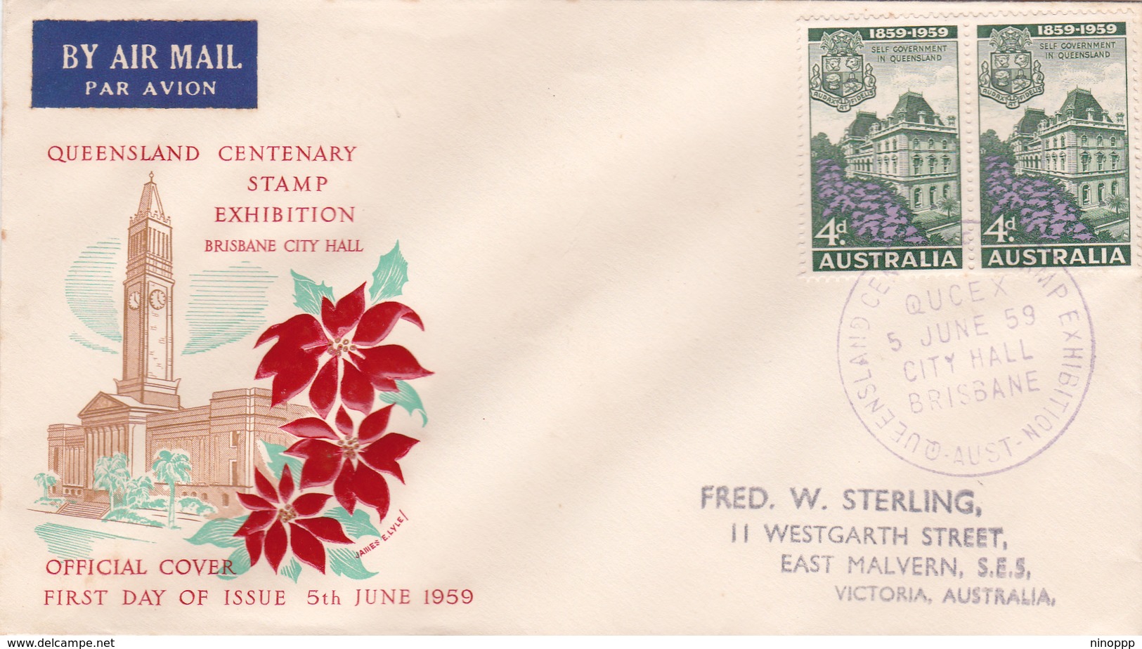 Australia 1959 Centenary Of Self Government In Queensland,pair James E Lyle,FDC - FDC