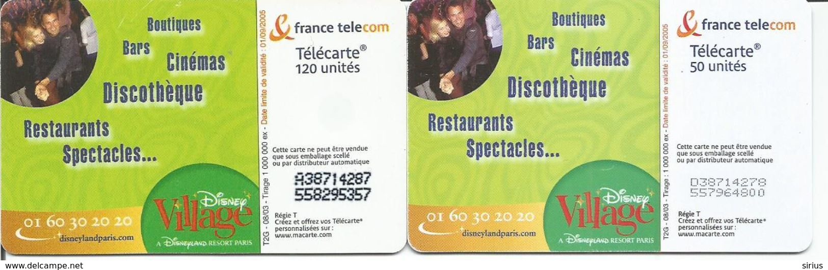 2 Télécartes " DISNEY VILLAGE LA FETE CONTINUE " 50 Et 120 U - 08/03 (N°1264A Et 1265) - Disney
