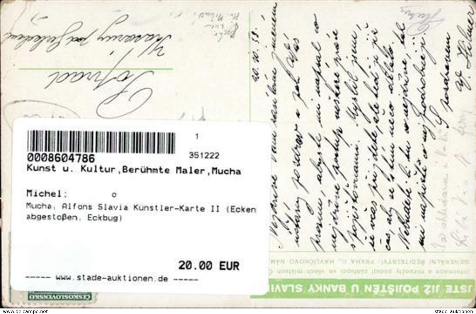 Mucha, Alfons Slavia Künstler-Karte II (Ecken Abgestoßen, Eckbug) - Mucha, Alphonse