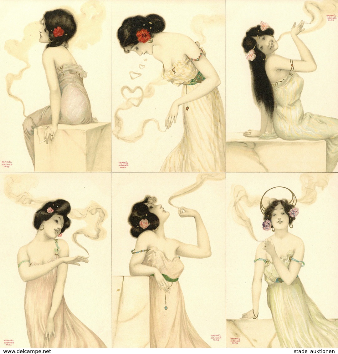Kirchner, Raphael 6'er Serie Frauen Rauchen Künstler-Karten I-II Femmes - Kirchner, Raphael