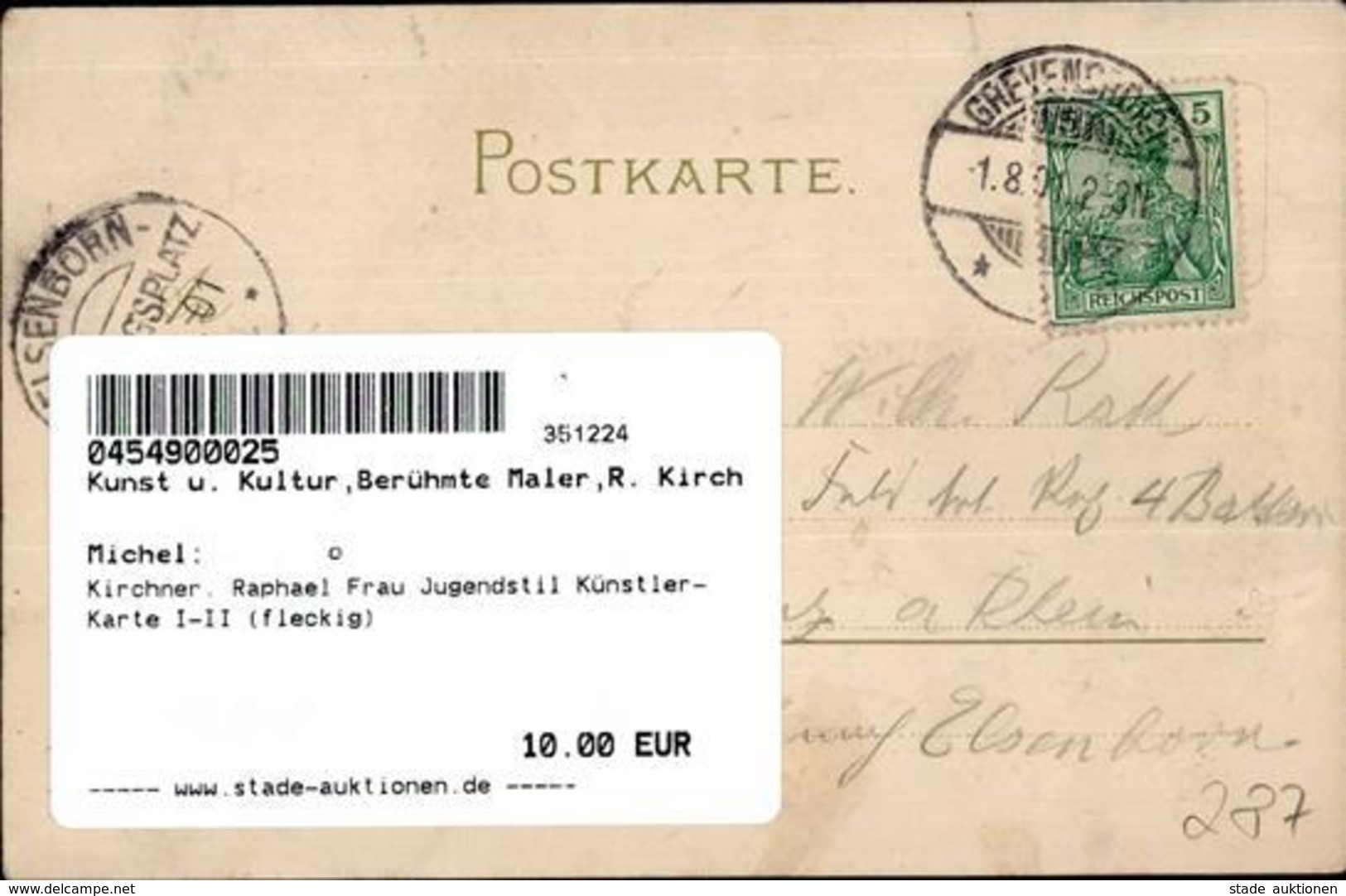 Kirchner, Raphael Frau Jugendstil Künstler-Karte I-II (fleckig) Art Nouveau - Kirchner, Raphael