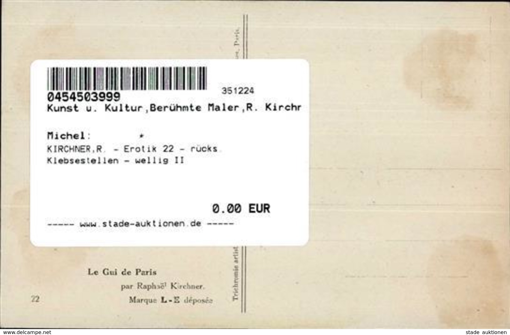KIRCHNER,R. - Erotik 22 - Rücks. Klebsestellen - Wellig II Erotisme - Kirchner, Raphael