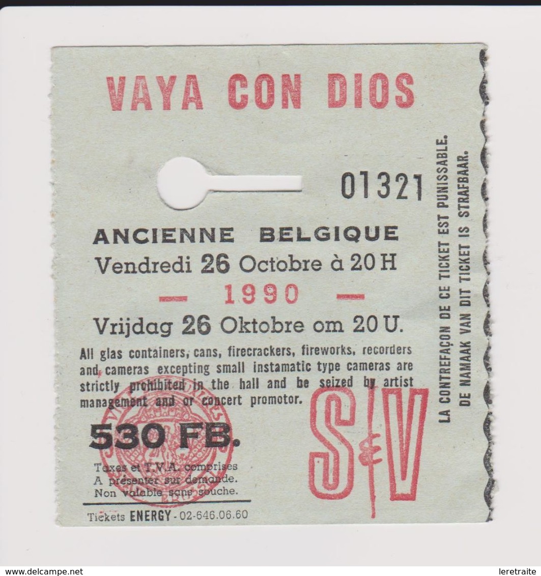 Concert VAYA CON DIOS 26octobre 1990 Ancienne Belgique. - Tickets De Concerts