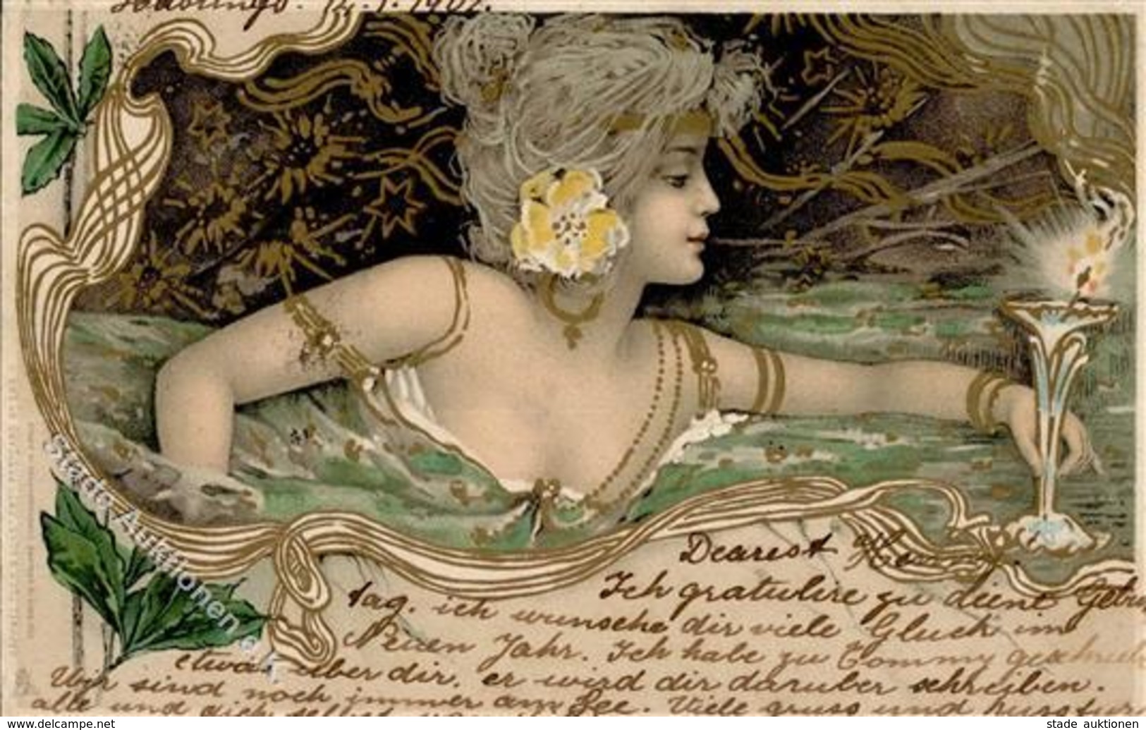 Jugendstil Frau  Künstlerkarte 1902 I-II (Marke Entfernt) Art Nouveau - Ohne Zuordnung