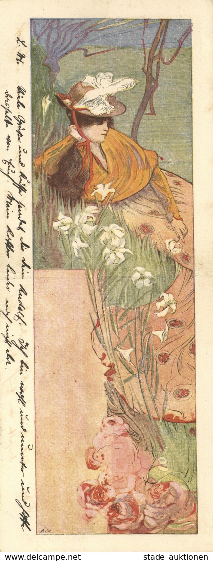 Jugendstil Frau 1898 Künstler-Karte Langformat II (Mittelbug) Art Nouveau - Ohne Zuordnung