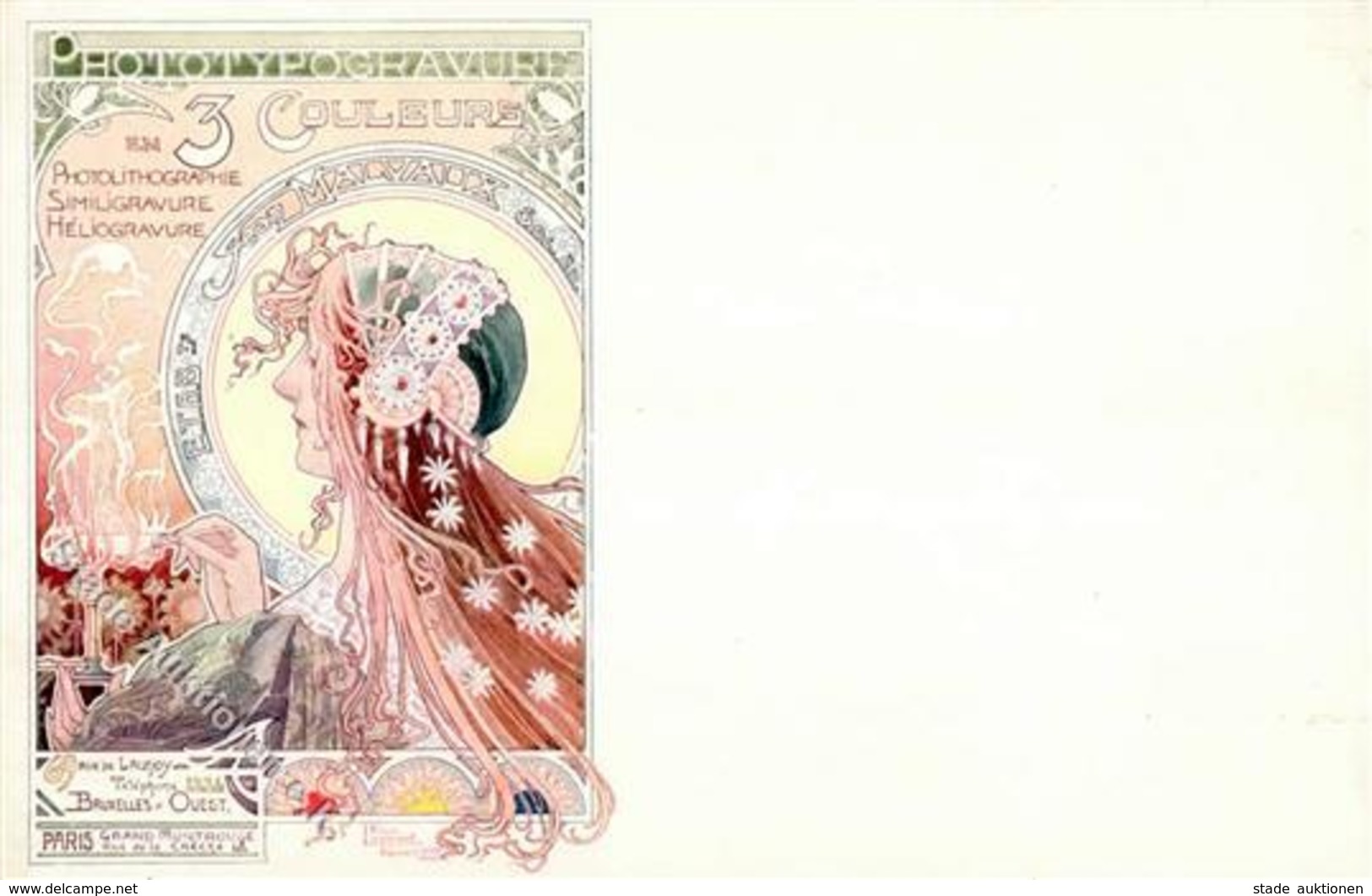 Jugendstil Frau Phototypogravure 3 Couleurs Künstlerkarte I-II Art Nouveau - Ohne Zuordnung