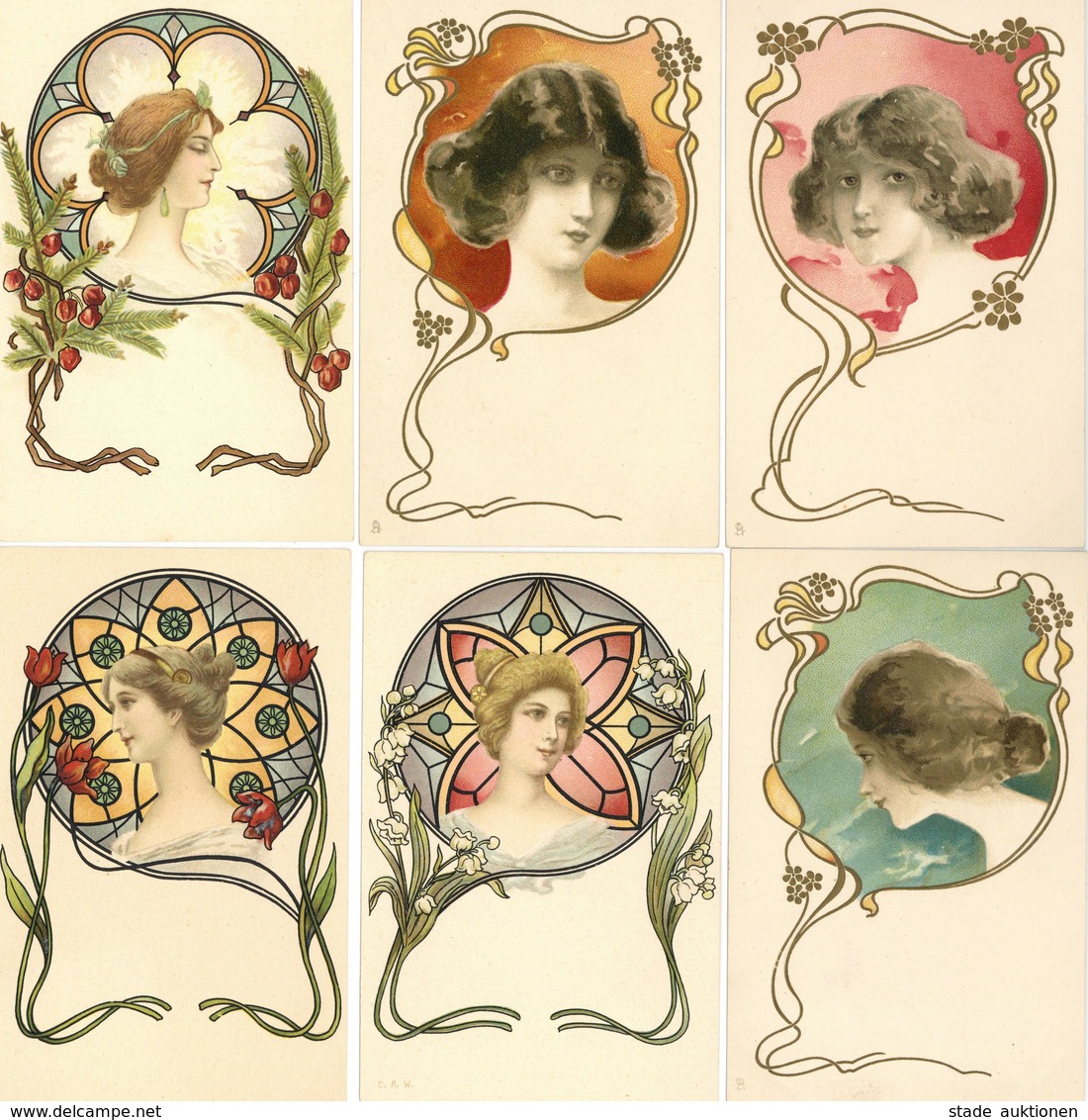 Jugendstil Frauen 6'er Set Teils Geprägt Künstler-Karten I-II Art Nouveau Femmes - Non Classificati